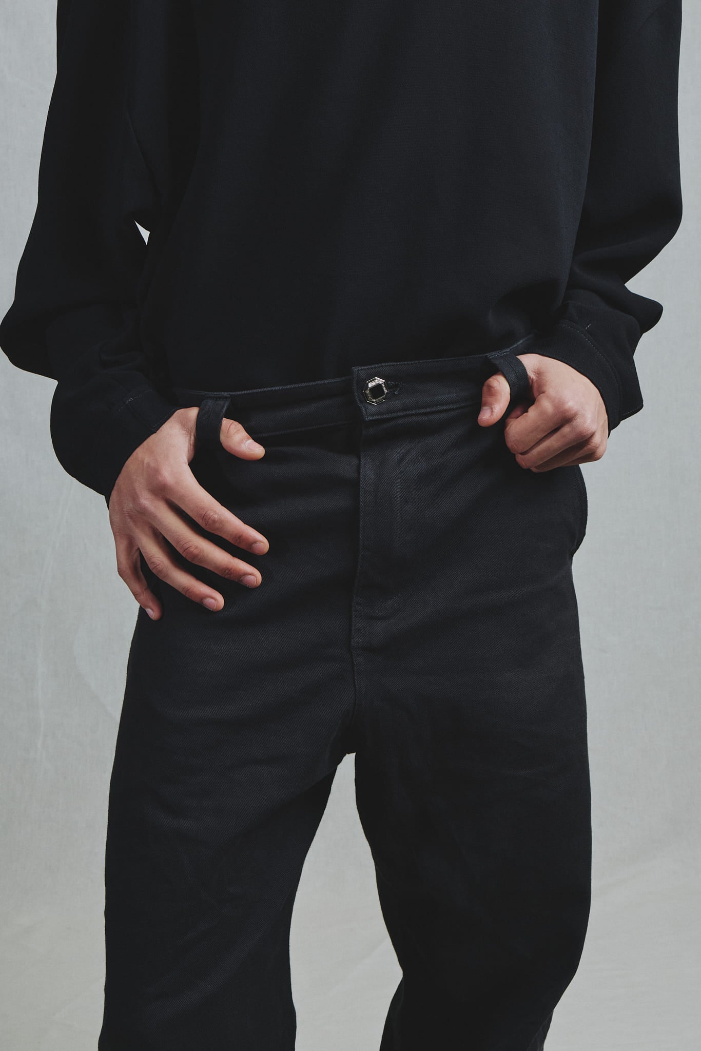 Pantalon Sergé Coton Noir Coupe Regular Évasée