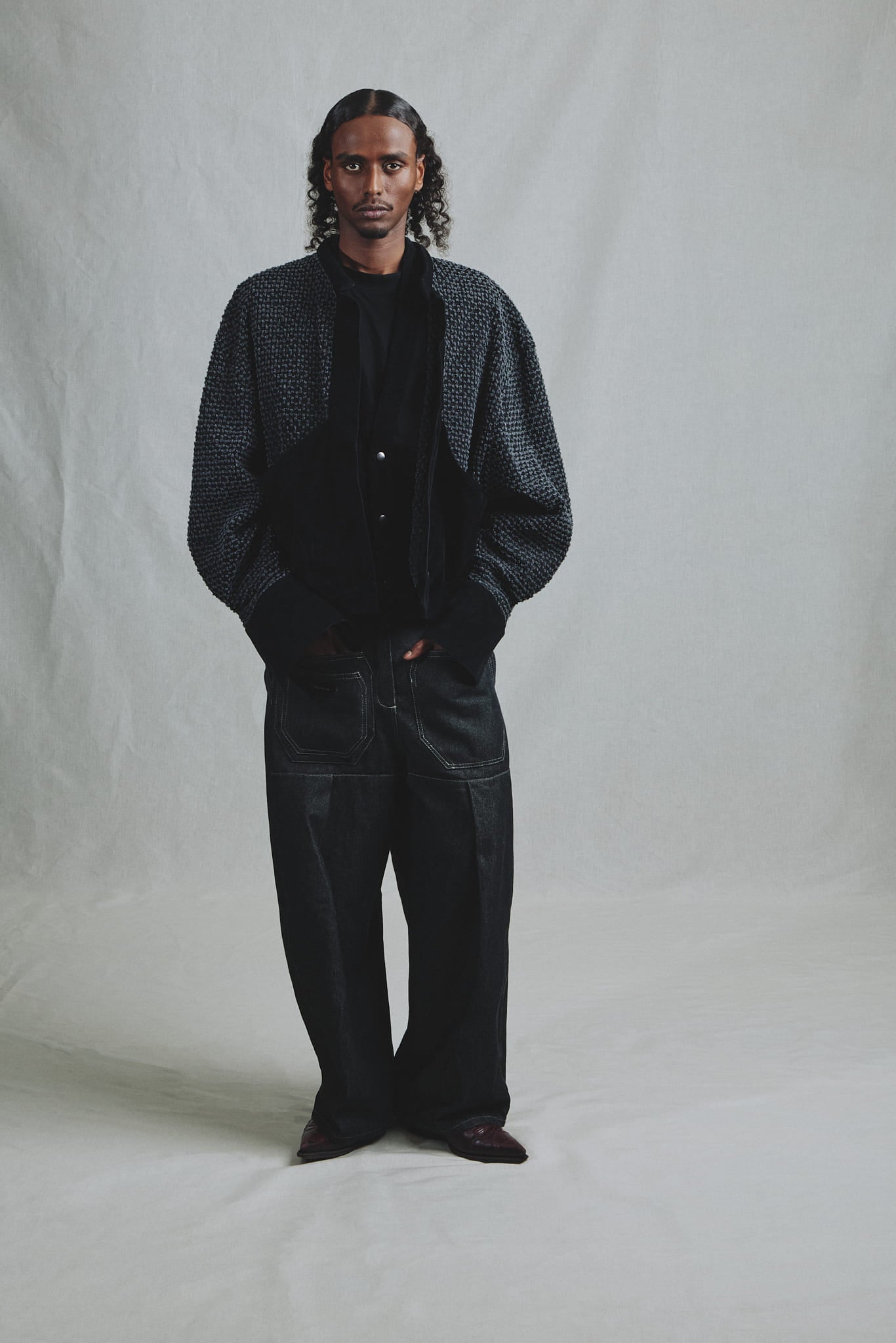 Pantalon Jean Brut Italien 7 Poches Pli Fémur Bouton Bijou Zip