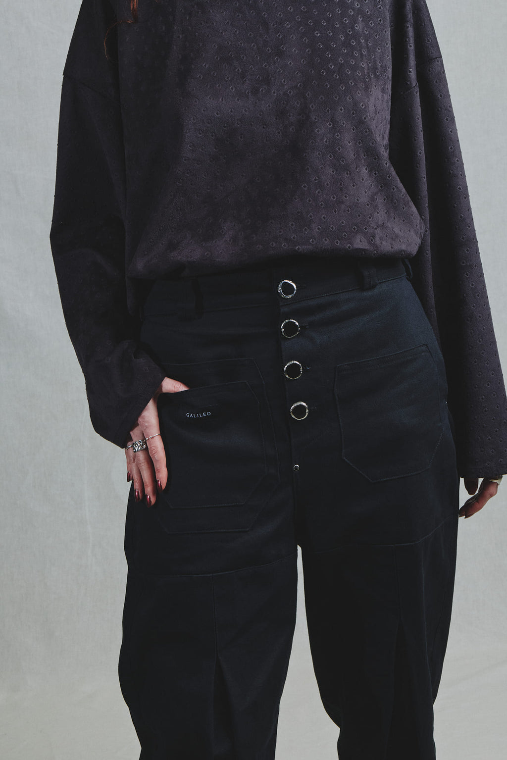 Pantalon Toile Coton Noir Coupe Exclusive Galileo 7 Poches Pli Fémur