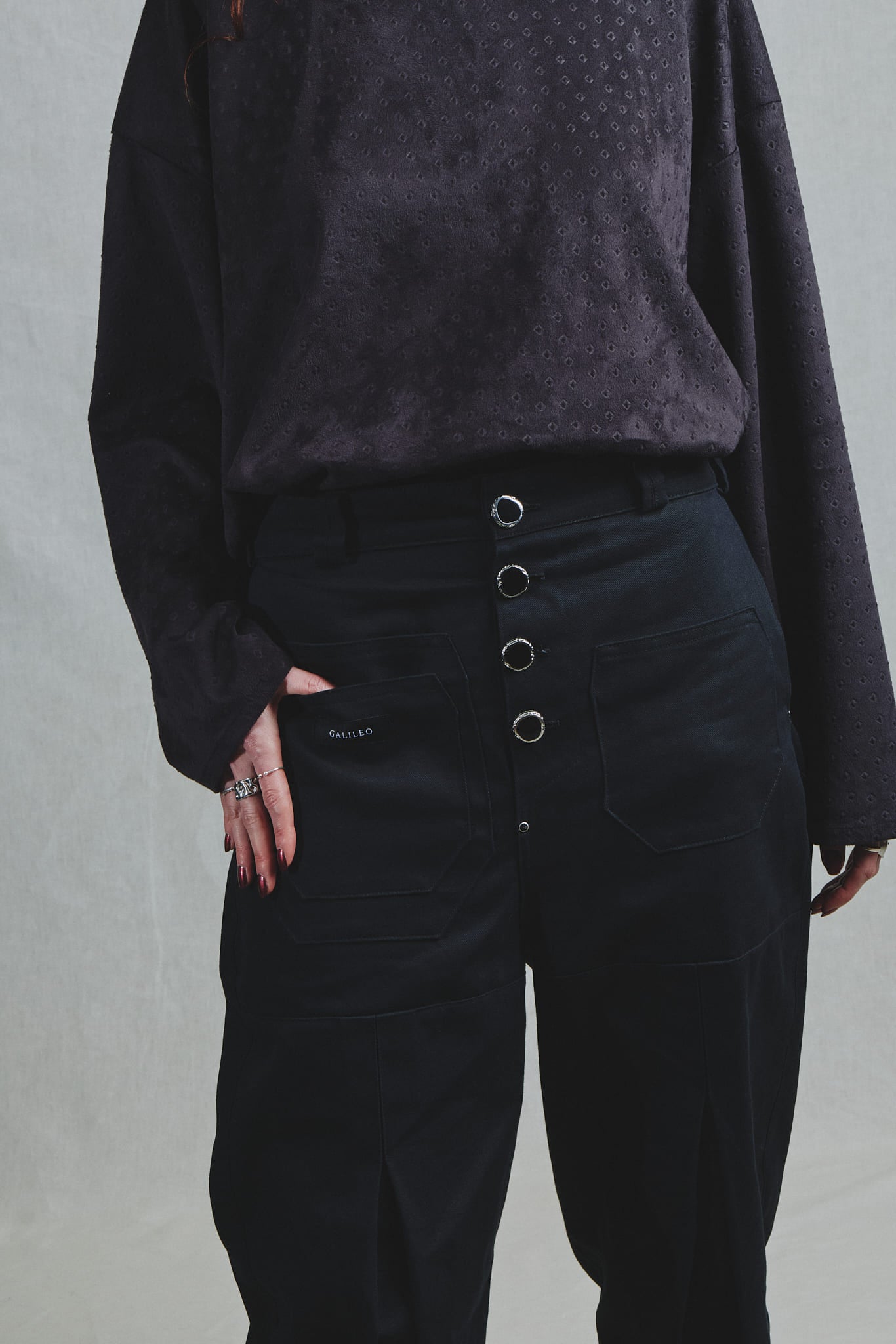 Pantalon Toile Coton Noir Coupe Exclusive Galileo 7 Poches Pli Fémur