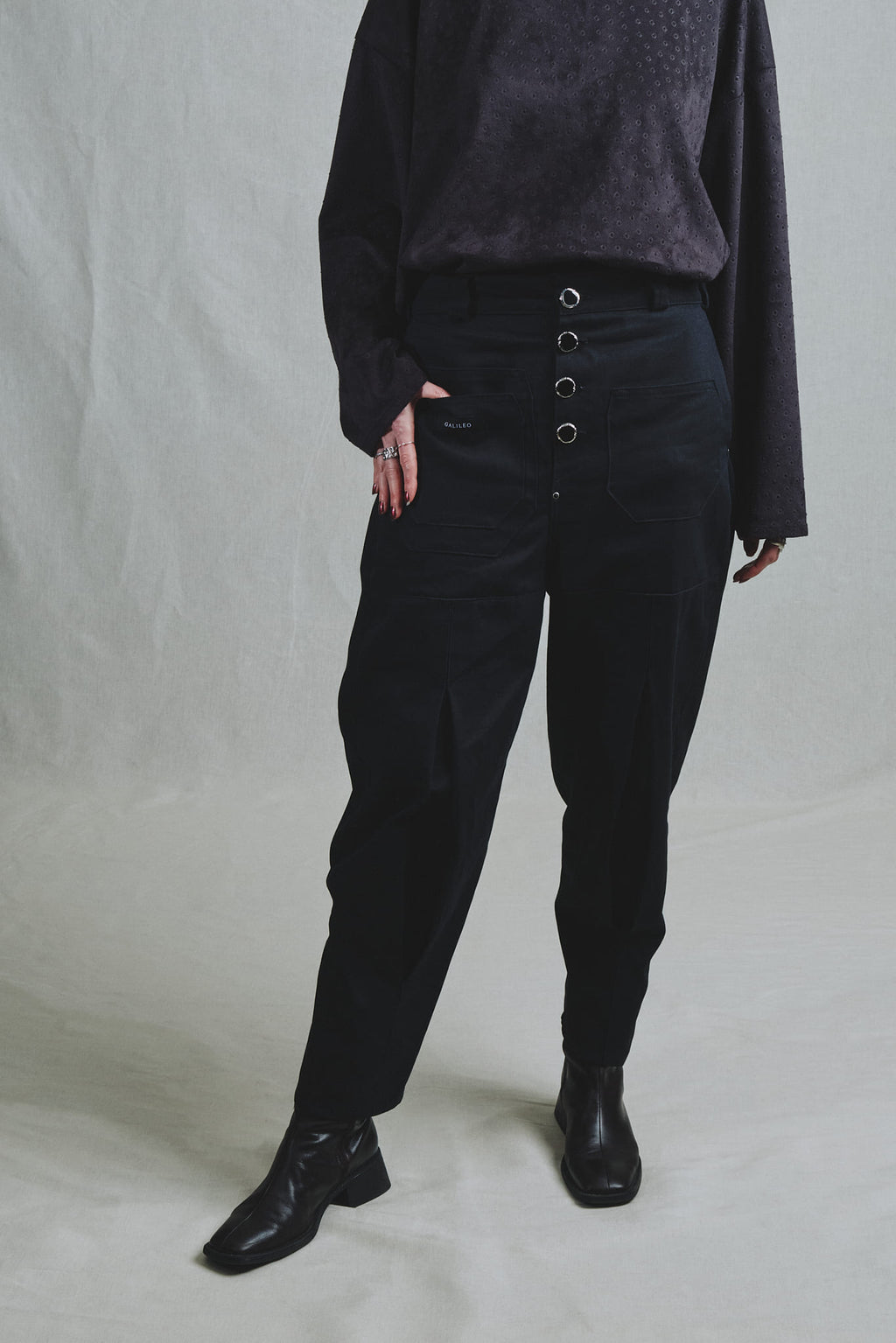 Pantalon Toile Coton Noir Coupe Exclusive Galileo 7 Poches Pli Fémur