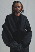Gilet Mélange Alcantara & Sergé Coton Col Kimono Noir