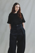T-Shirt Crop Oversize Velours Côtelé Noir Structuré