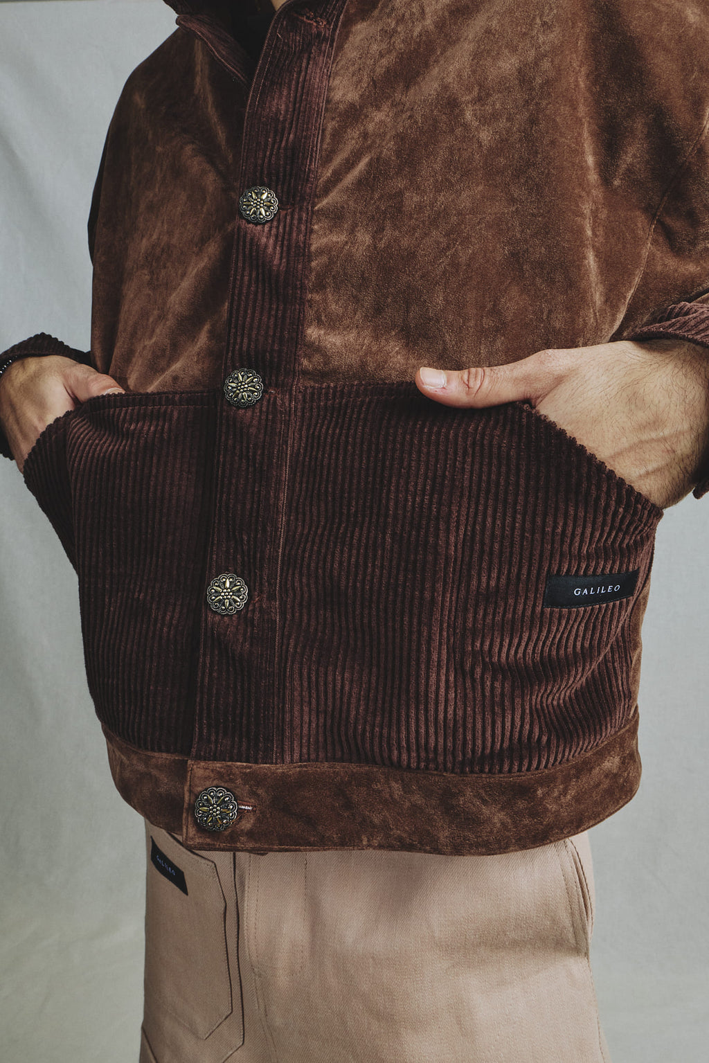 Veste Oversize Alcantara et Velours Côtelé Marron