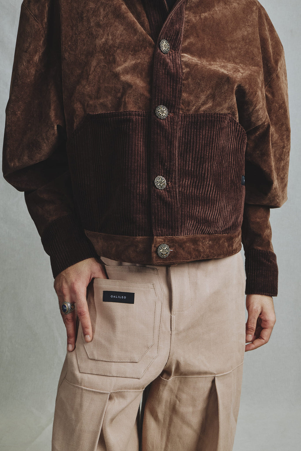 Veste Oversize Alcantara et Velours Côtelé Marron