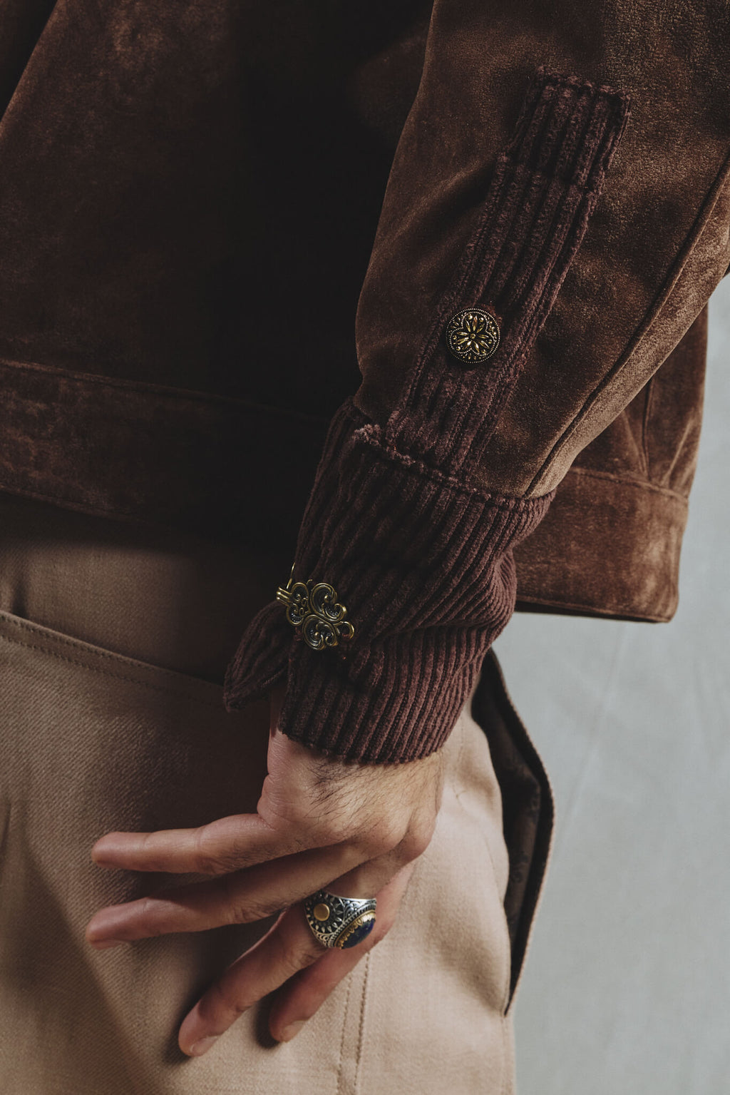 Veste Oversize Alcantara et Velours Côtelé Marron