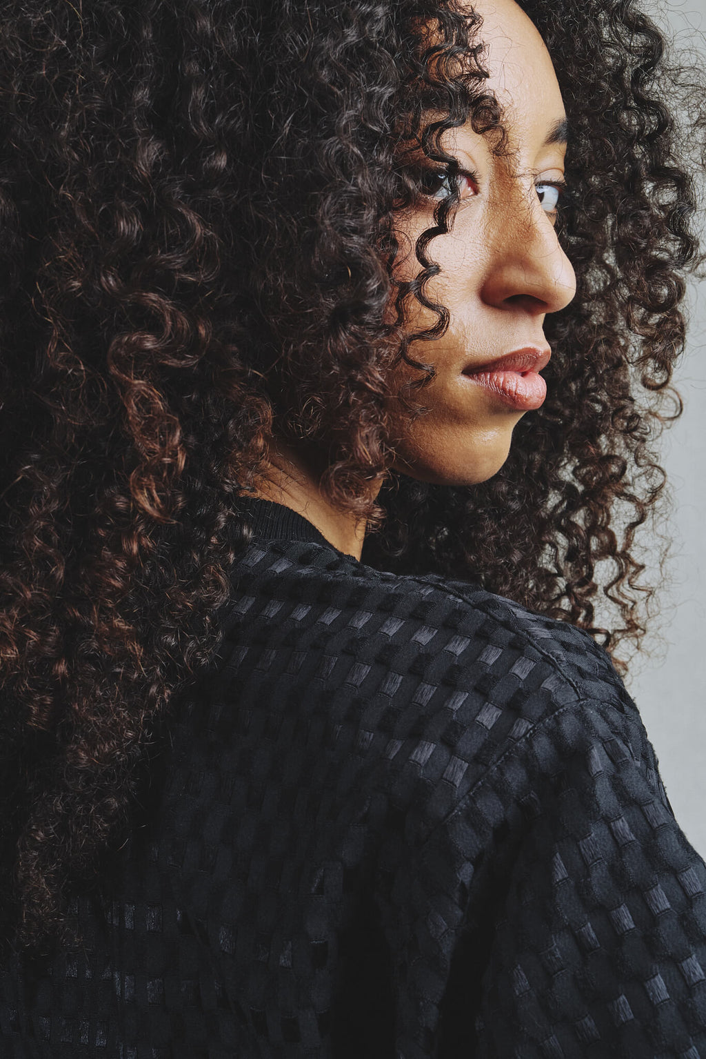 T-Shirt Crop Oversize Relief Quadrillé Noir Pièce Unique