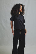 T-Shirt Crop Oversize Relief Quadrillé Noir Pièce Unique