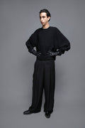 Pantalon à Pinces - 100% Coton Noir Pantalons Galileo Couture 