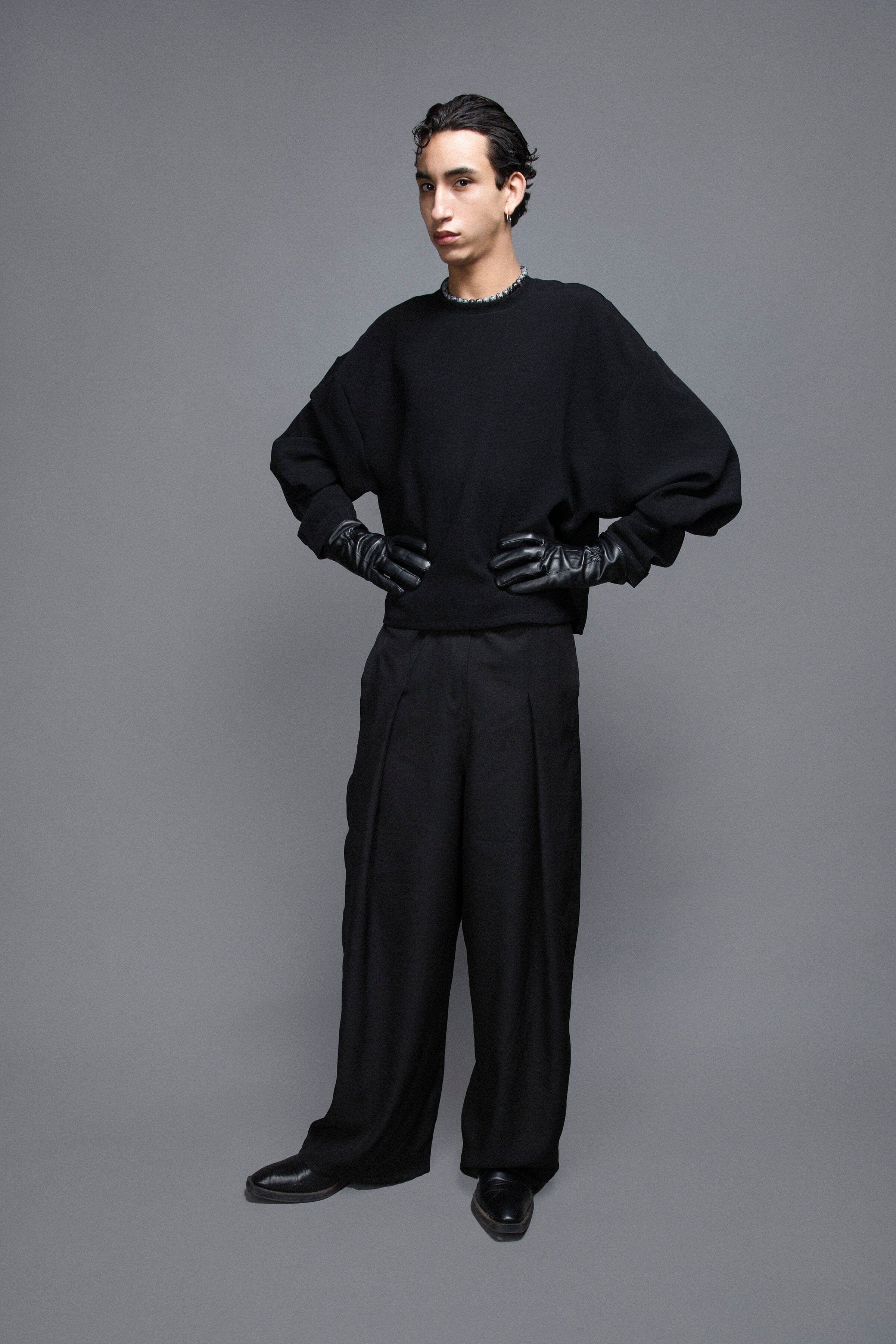 Pantalon à Pinces - 100% Coton Noir Pantalons Galileo Couture 
