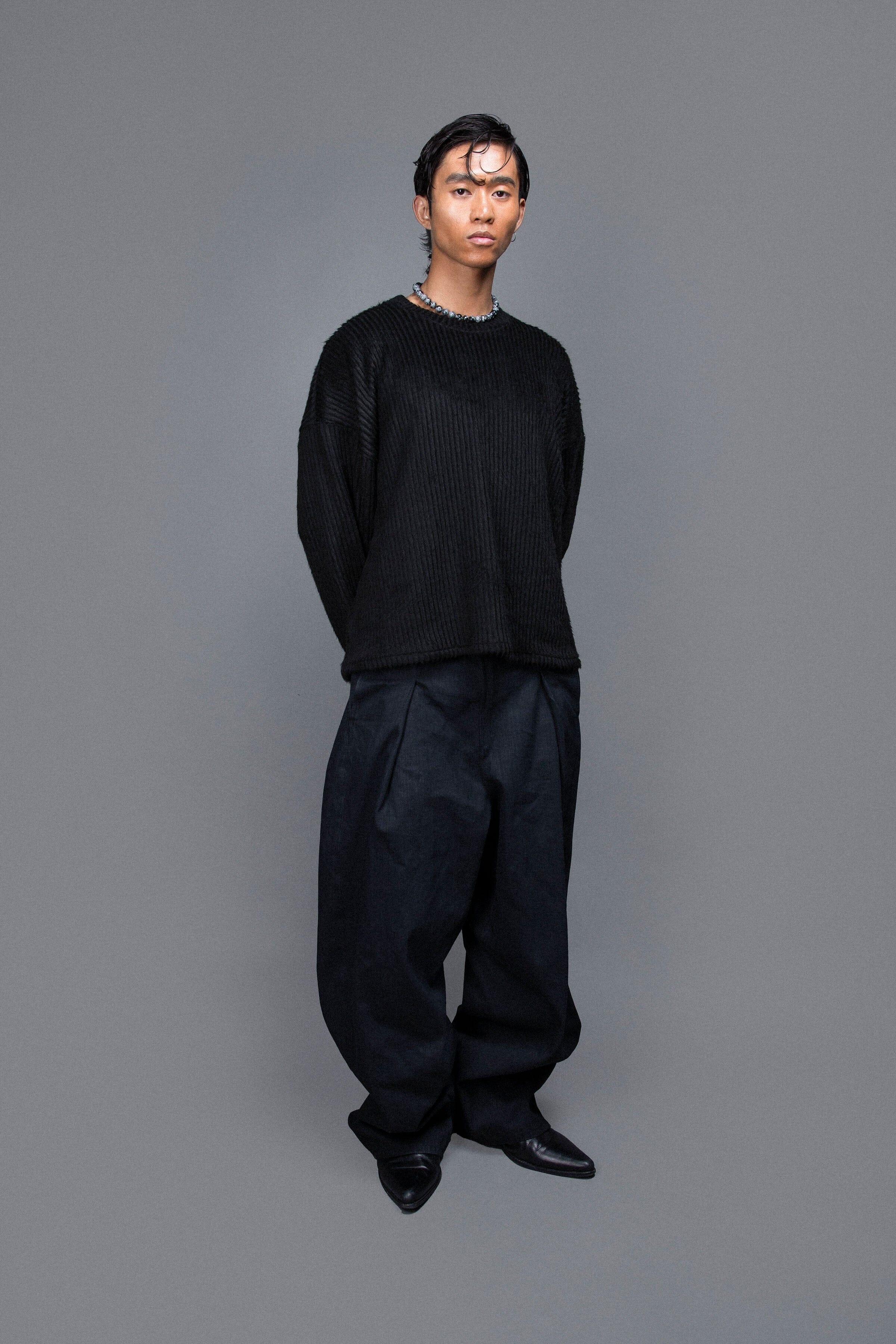 Pantalon à Pinces - Sergé Coton Noir Pantalons Galileo Couture 